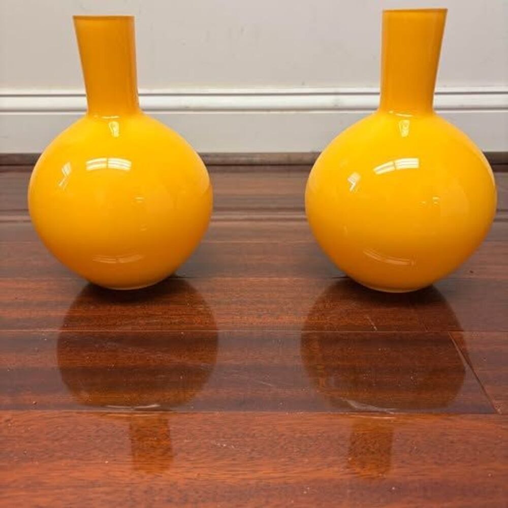 Crate & Barrel Lula Collection Bud Vase Yellow Poland Elegant Crystal 8.5 In